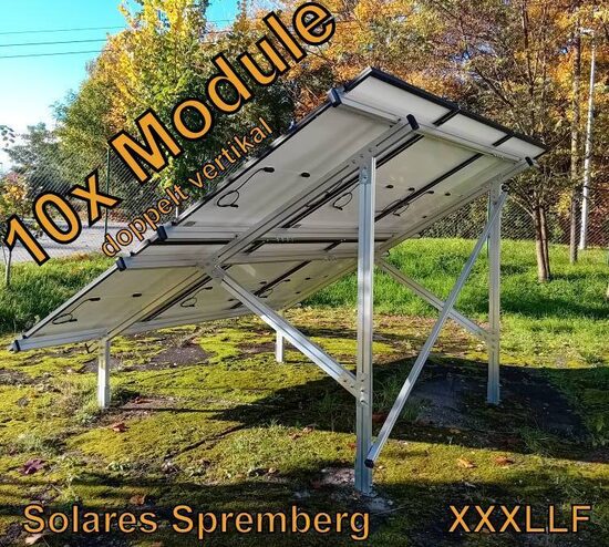 Komplettlösung Freilandanlage XXXLLF/10//20-45 Grad für weichen oder festen Untergrund für 10x Module doppelt /vertikal / hochkant verlegt